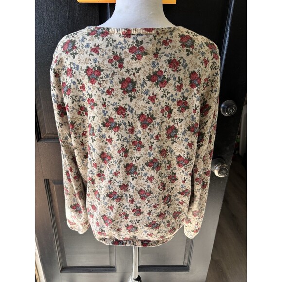 Lauren Ralph Lauren Cottagecore Grandma Floral Red Blue Tan Cardigan Sweater XL - Picture 3 of 7